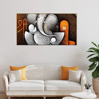 Shri Ganesha with Shivling Canvas  Big Panoramic Wall Painting