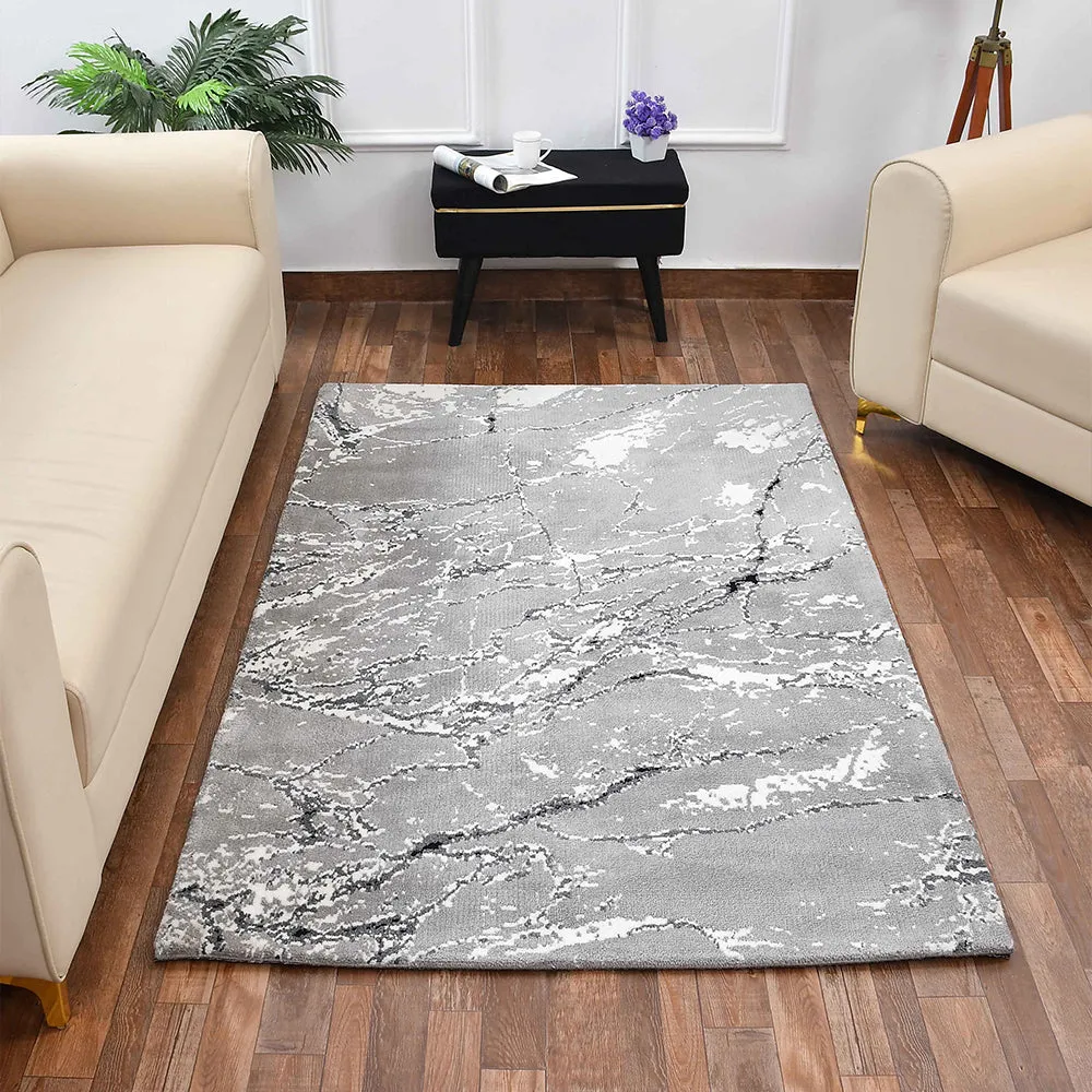 Simplistic Grey and White Abstract Print Polyester Carpet