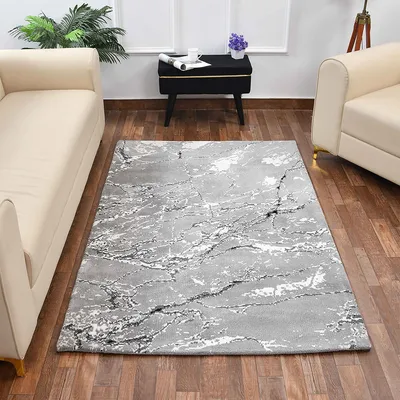 Simplistic Grey and White Abstract Print Polyester Carpet