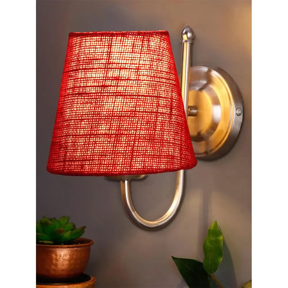 Single Maroon Jute Conical Wall Mounted Lamp with Steel Base