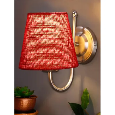 Single Maroon Jute Conical Wall Mounted Lamp with Steel Base