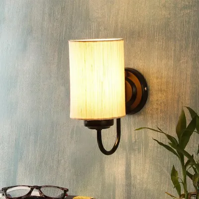 Single Off-white Cotton Shade Wall Lamp