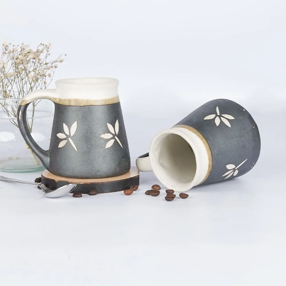 Slate & White Floral Printed Ceramic Mugs