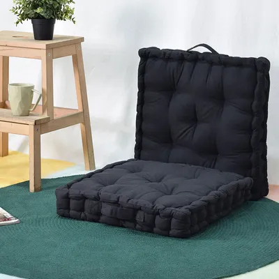 Small Black Plush Cotton Matlas Floor Sitting Cushion Set Of 2