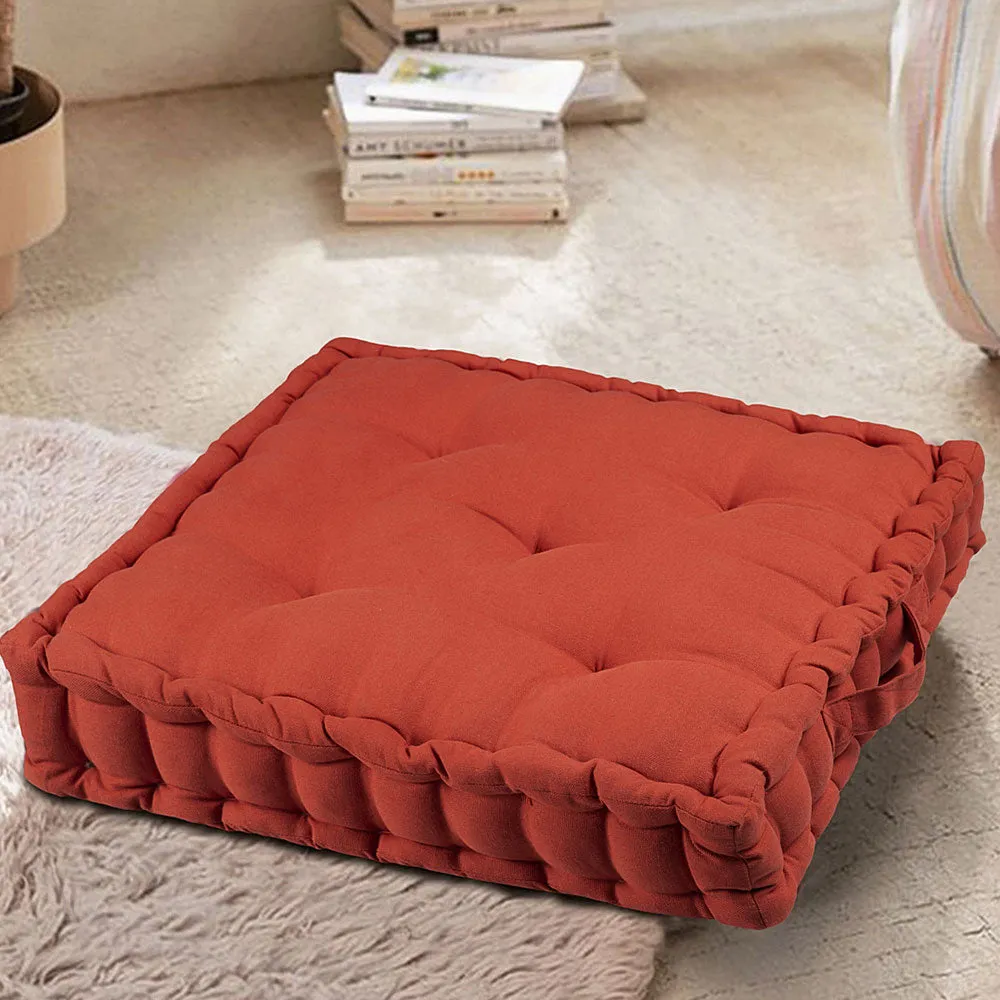 Small Crimson Red Plush Cotton Floor Cushion Matlas With Handle