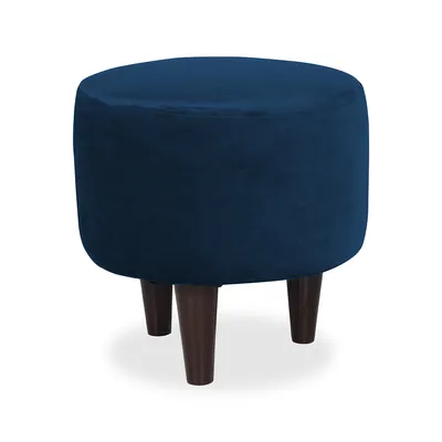 Solid Blue Round Ottoman/Pouffe With Wooden Legs
