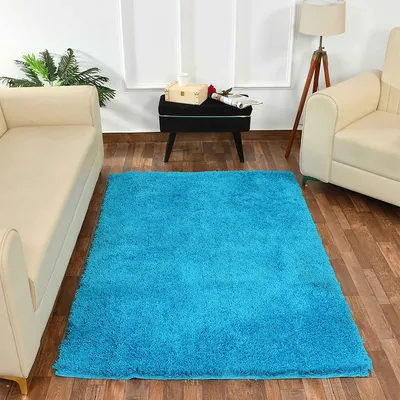 Solid Blue Soft Feel Anti-Skid 100% Cotton Designer Carpet