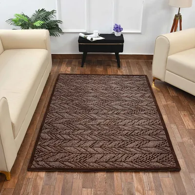Solid Brown and Beige Abstract Print Polyester Carpet