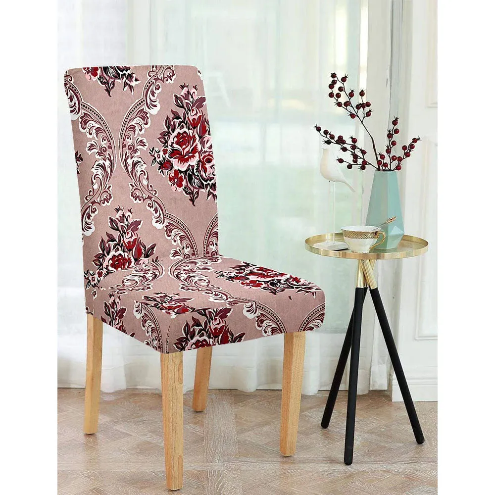 Solid Peach Stretchable Floral Chair Cover