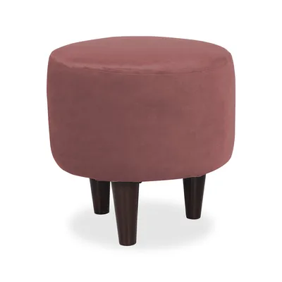Solid Pink Round Ottoman/Pouffe With Wooden Legs