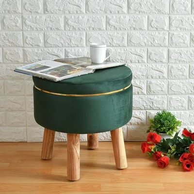 Solid Ring Embellished Velvet Pouffe