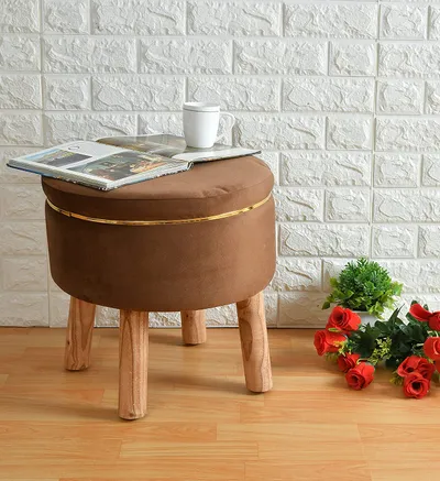 Solid Ring Embellished Velvet Pouffe