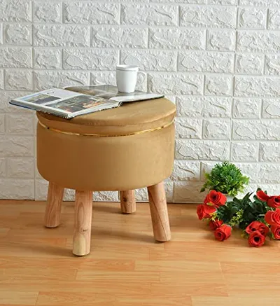 Solid Ring Embellished Velvet Pouffe
