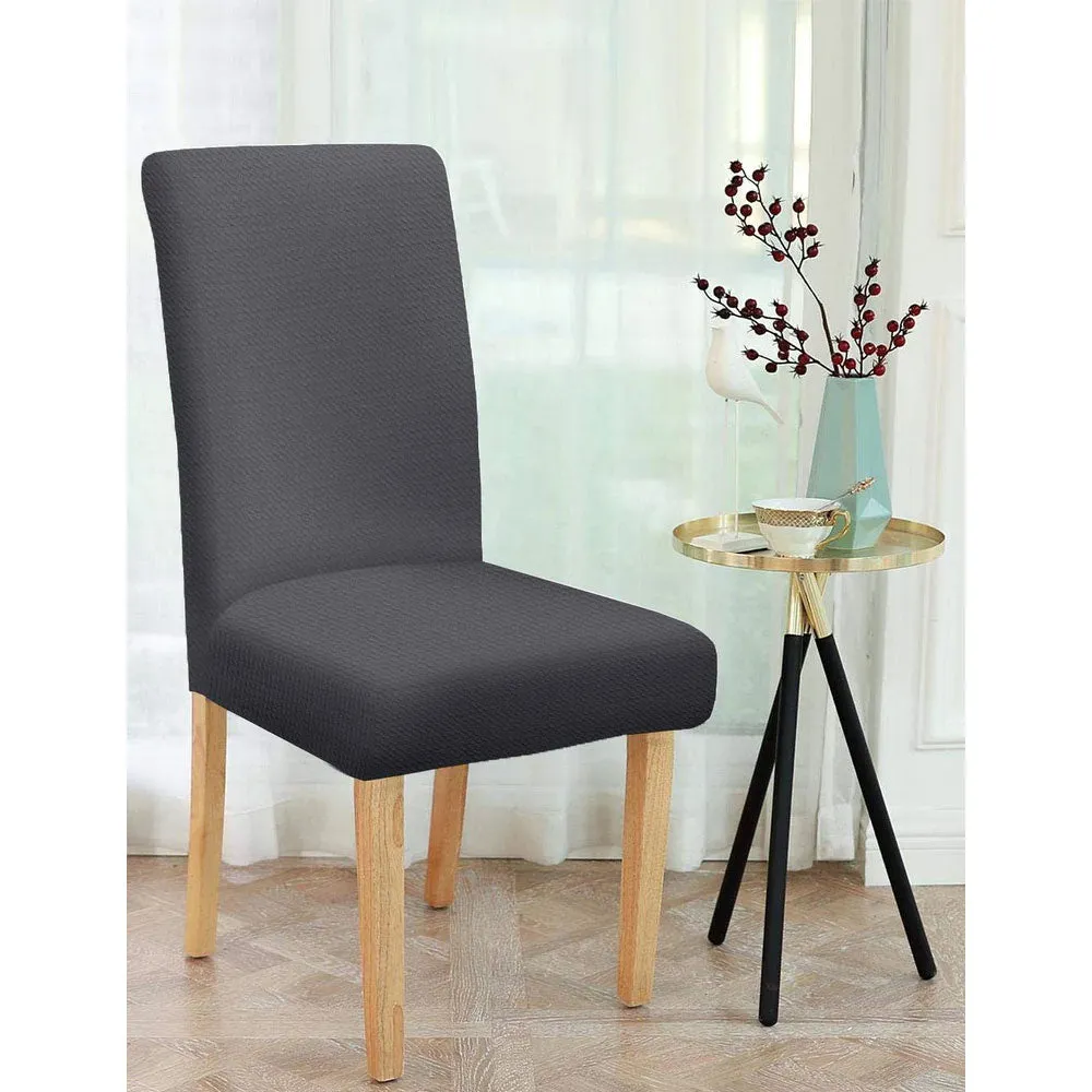 Solid Stretchable Charcoal Grey Spandex Chair Cover Set of 2
