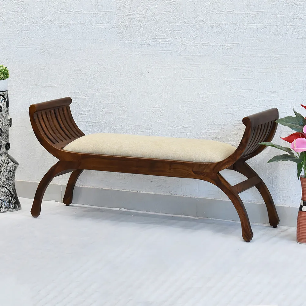 Solid White Natural Brown Wooden Two Seater Sofa