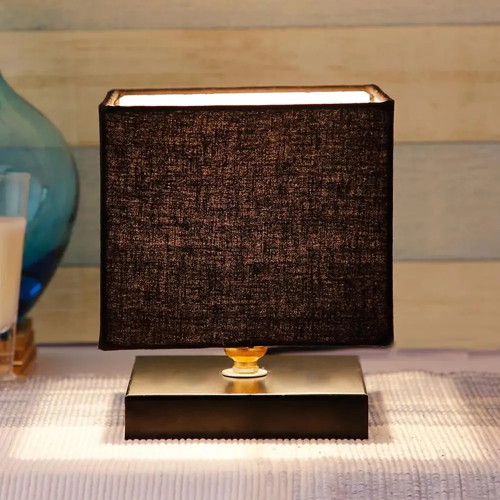 Square Black Cotton Shade Table Lamp with Iron Base
