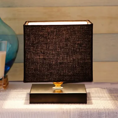 Square Black Cotton Shade Table Lamp with Iron Base