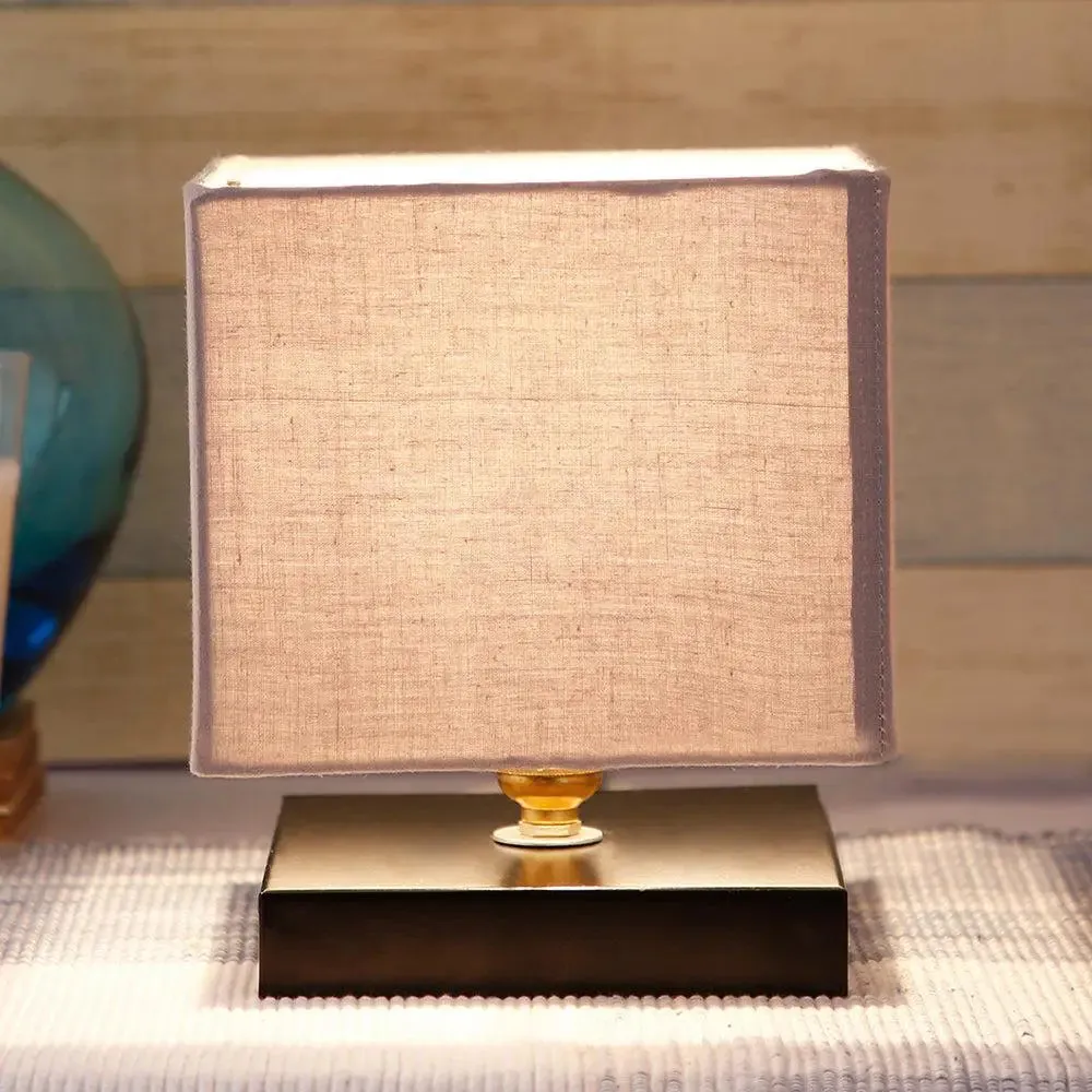 Square Grey Cotton Shade Table Lamp with Iron Base