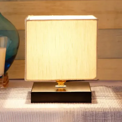 Square Off White Cotton Shade Table Lamp with Iron Base