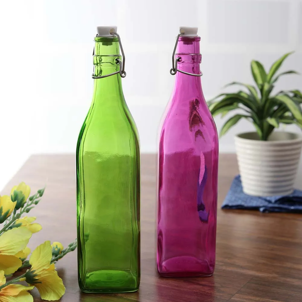 Square Shaped Colored Plain Water Bottle With Inox Cap Set Of 2