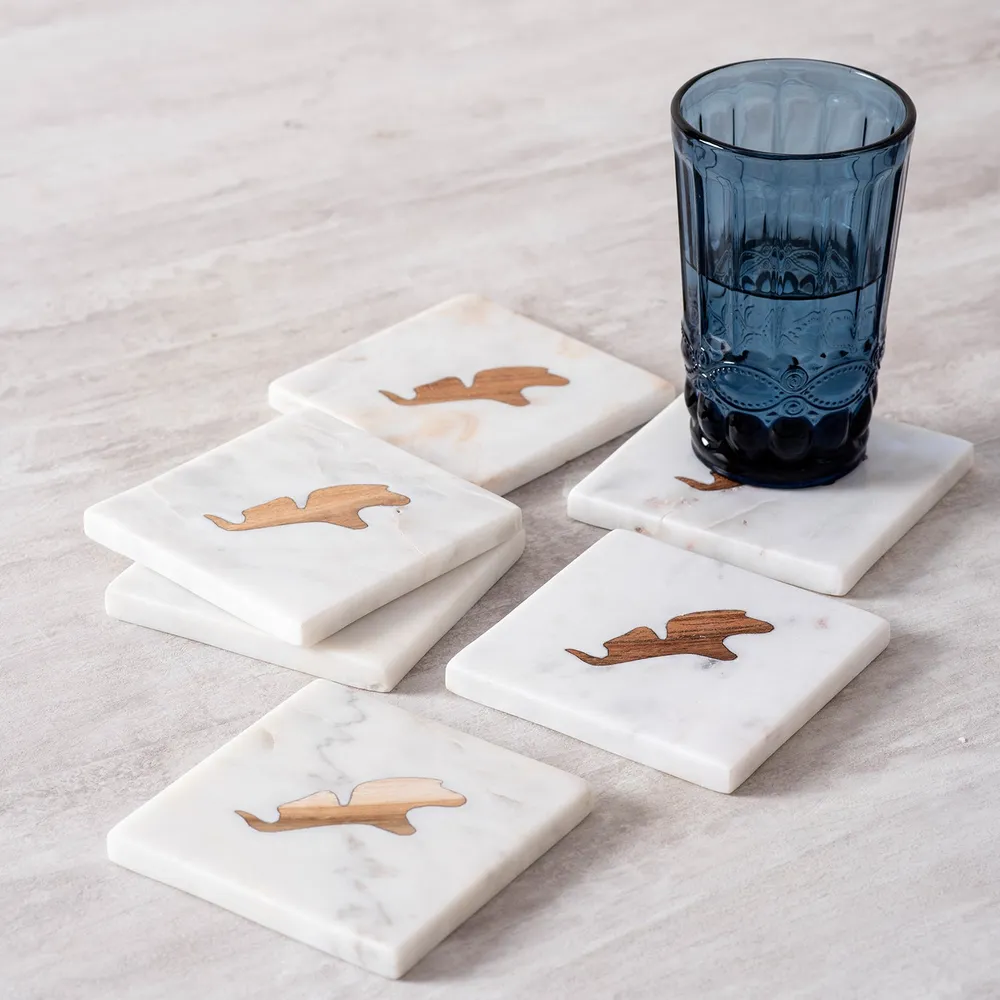 Square White Marble Coasters Set Of 6
