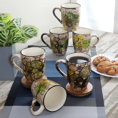 Standard Shape Shades Of Green Tea Cups Set Of 6