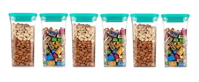 Standard Square Airtight Plastic Kitchen Storage Container With Blue Lid Set Of 6 (1100 ml)