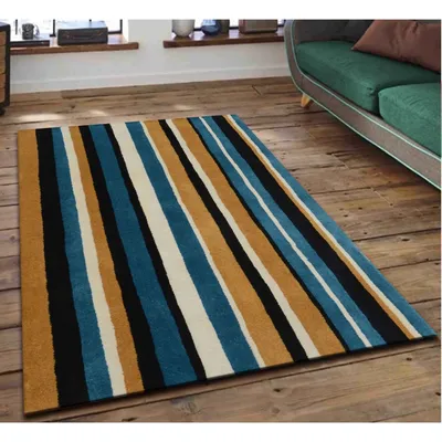 Striped Blue & Beige Tufted Area Carpet