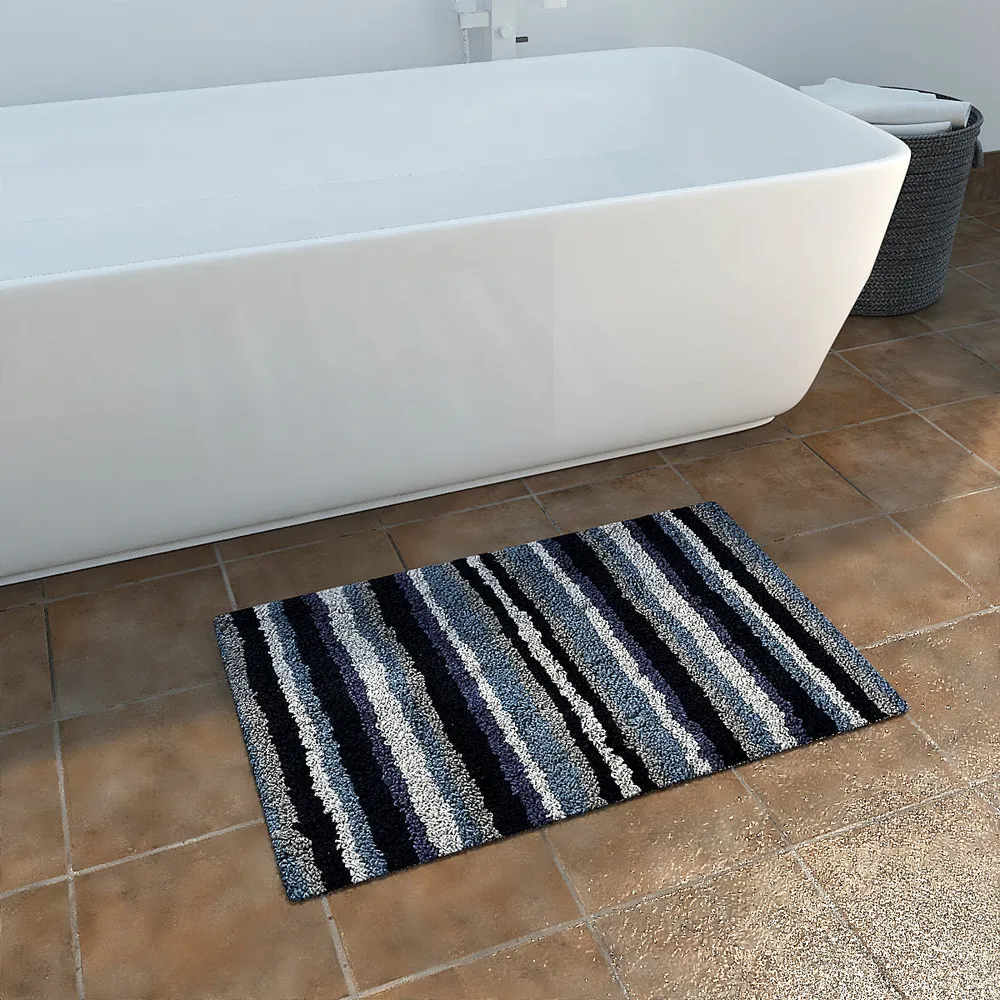 Striped Pattern High Absorbent Blue Bathmat