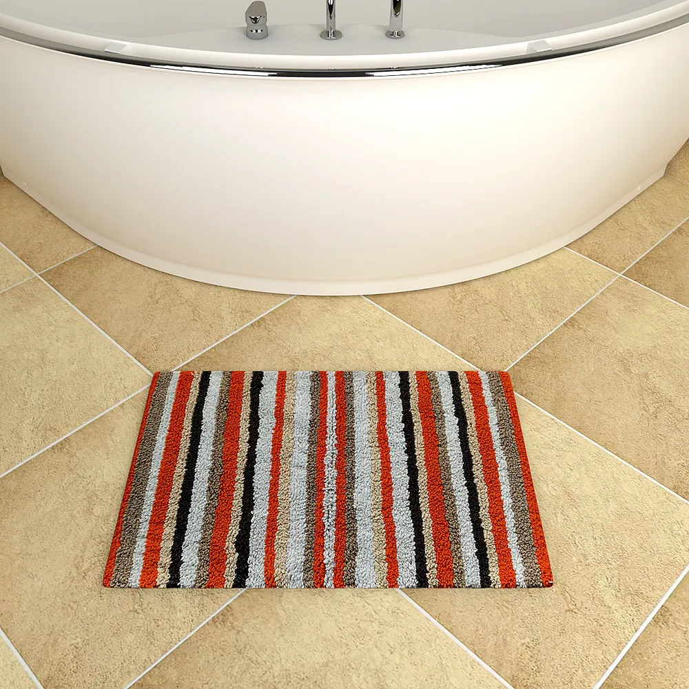 Striped Pattern High Absorbent Orange Bathmat