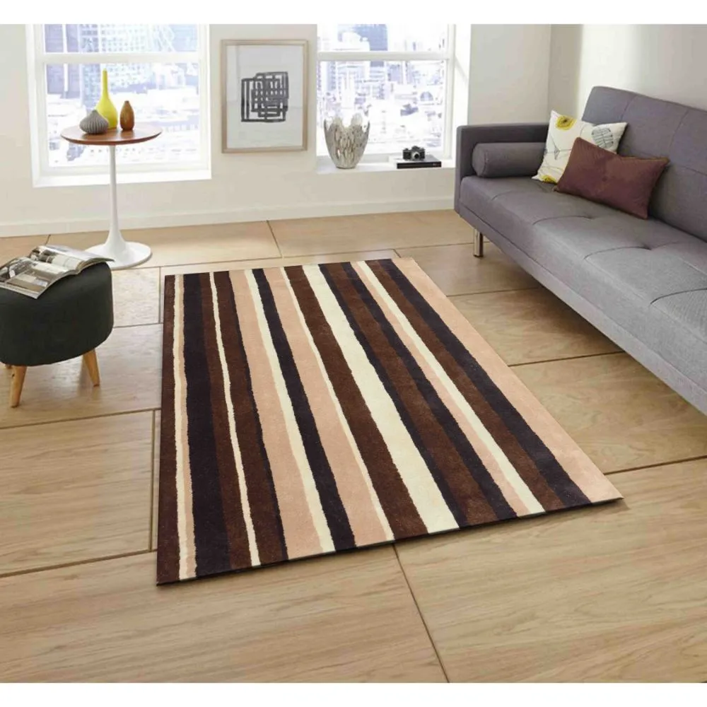 Striped Shades Of Brown Tufted Area Carpet