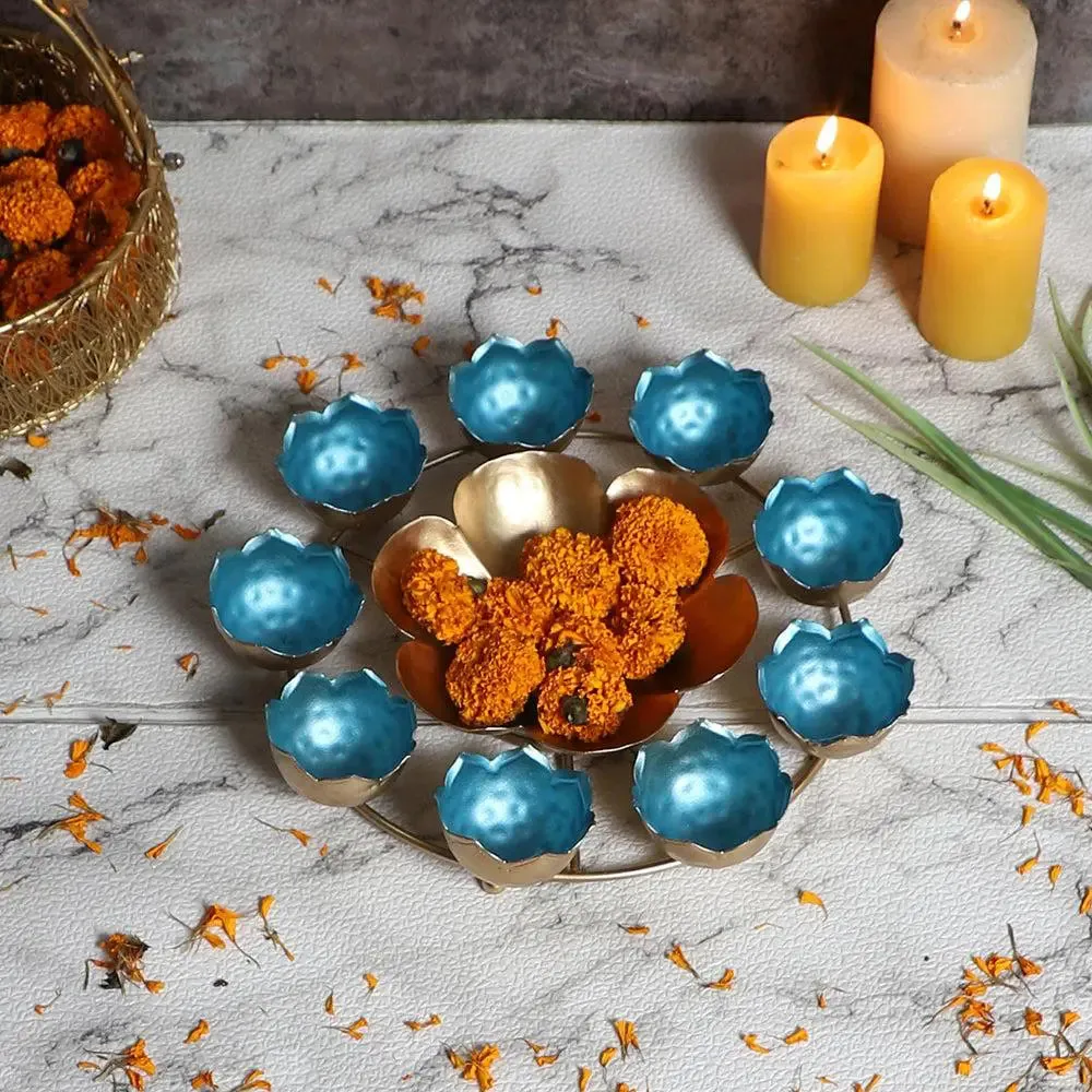 Stunning Blue & Gold Designer Crown Urli Bowl