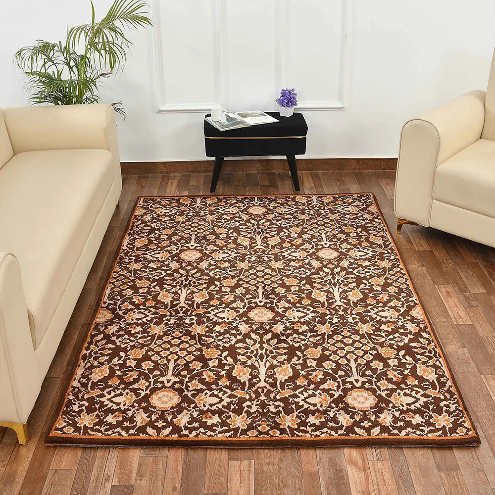 Stunning Brown and Beige Traditional Print Hand Tufted Polyester Carpet
