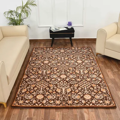 Stunning Brown and Beige Traditional Print Hand Tufted Polyester Carpet