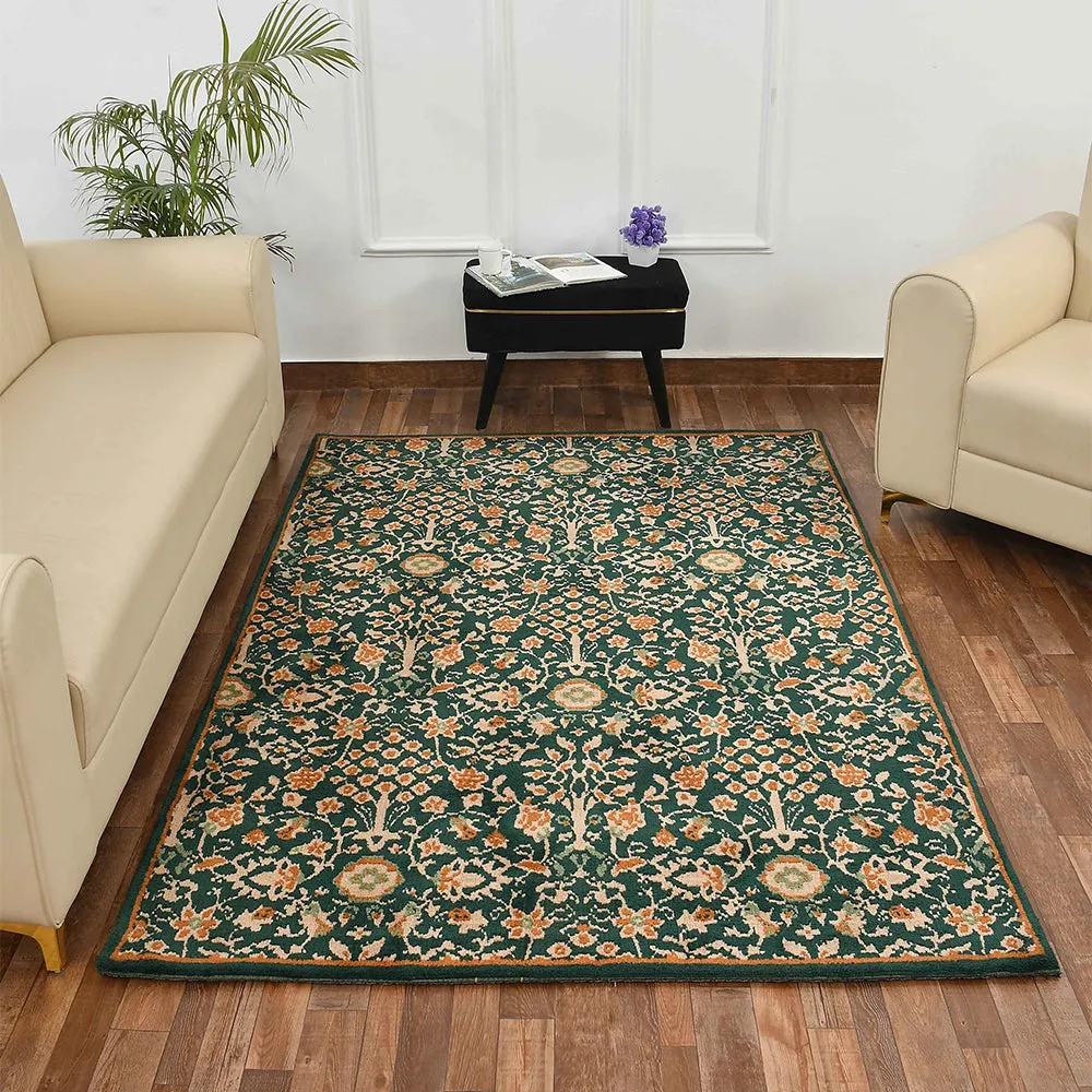 Stunning Green and Gold Traditional Print Hand Tufted Polyester Carpet