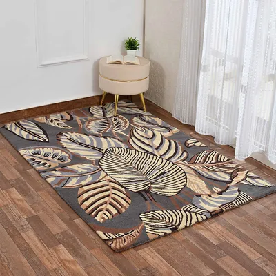 Stunning Grey Floral Print Hand Tufted Wool Carpet for Living Room