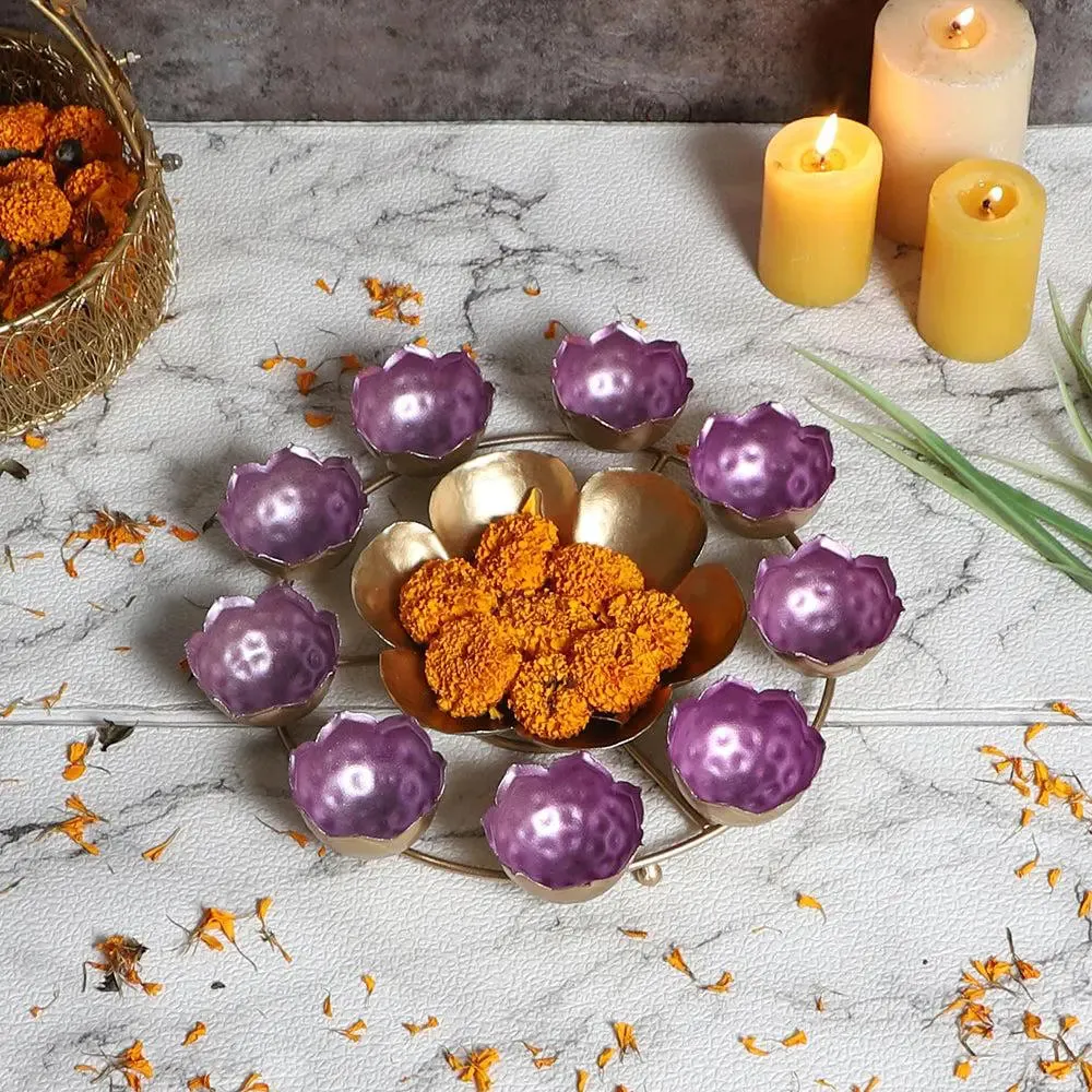 Stunning Purple & Gold Designer Crown Urli Bowl