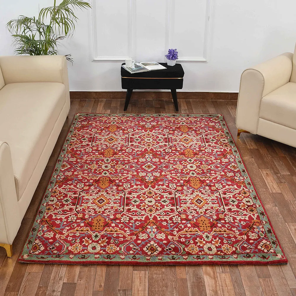 Stunning Red and Gold Traditional Print Hand Tufted Polyester Carpet