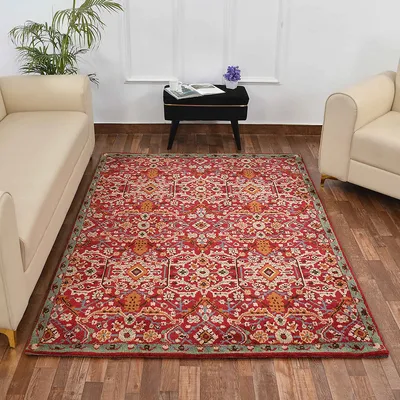 Stunning Red and Gold Traditional Print Hand Tufted Polyester Carpet