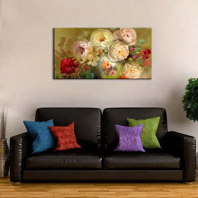 Stylish White Roses Canvas Printed Wall Art Big Panoramic Wall Painting