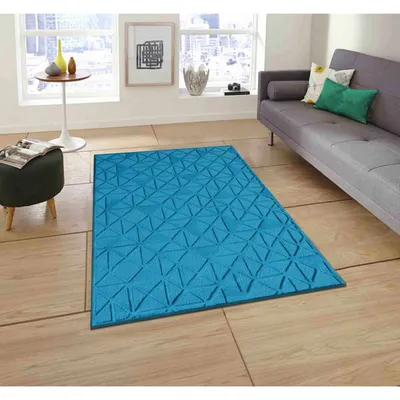 Subtle Geometric Pattern Blue Tufted Area Carpet