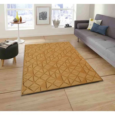Subtle Geometric Pattern Golden Tufted Area Carpet