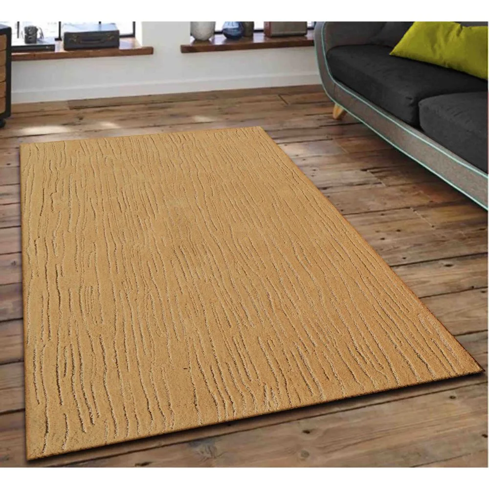 Subtle Lined Designer Golden Tufted Area Carpet