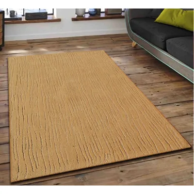 Subtle Lined Designer Golden Tufted Area Carpet
