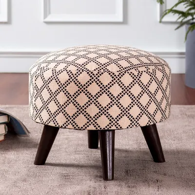 Subtle Printed Woven Jacquard Pink Base Cotton Wood Ottoman Set Of 2