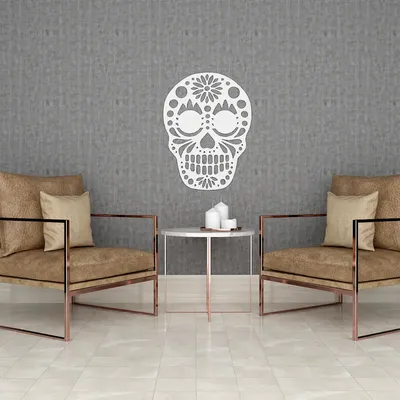 Sugar Skull Design Wooden Wall Hanging, Living Room Wooden Wall Decoration