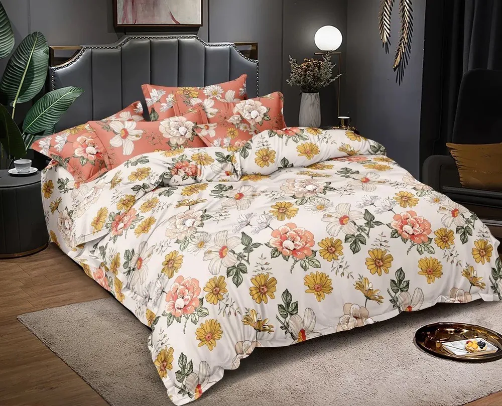 Summer Feels Floral Print Double Bedsheet With 2 Pillow Covers (White)