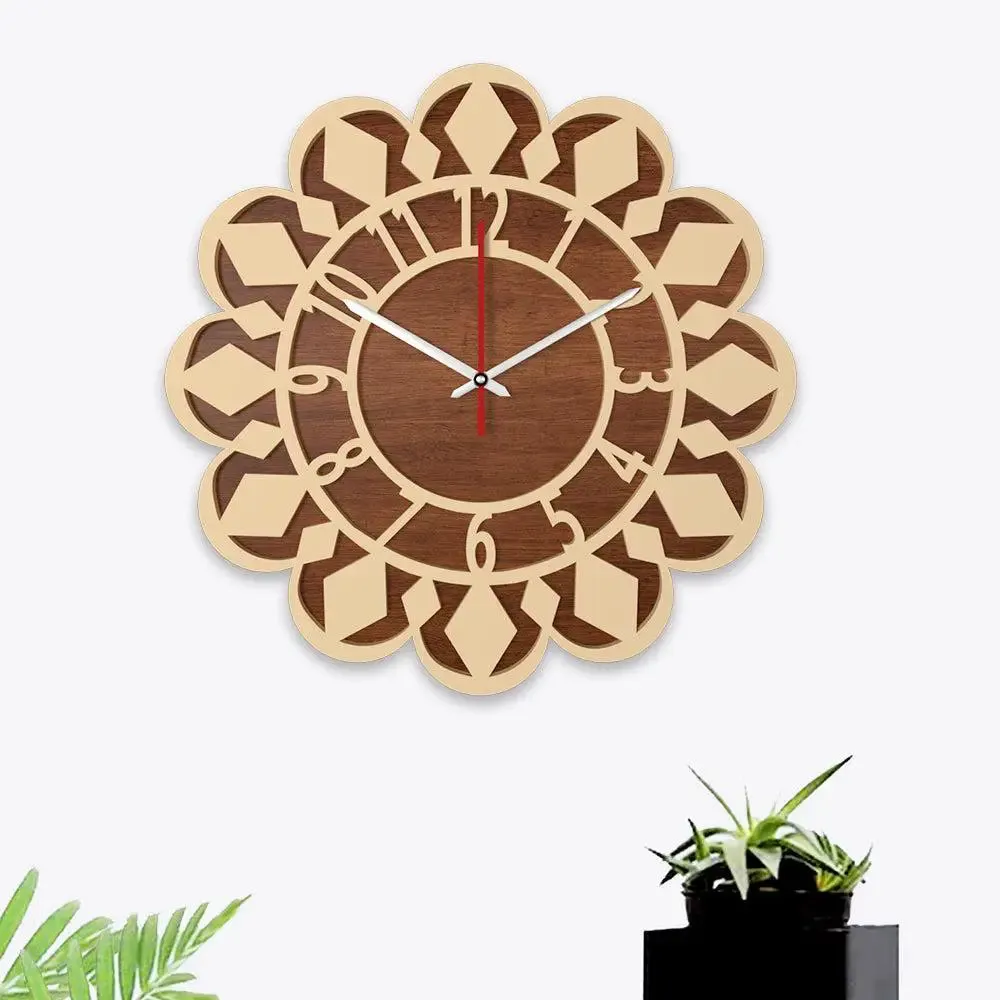 Sun Flower Design Dual Layer Wooden Wall Clock