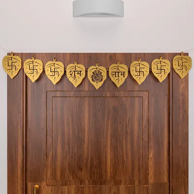 Swastik Designer Golden Wooden Toran