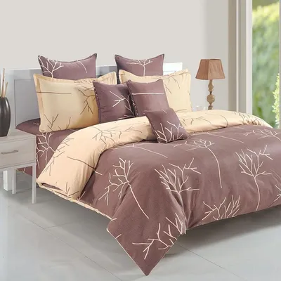 Swayam Ananda Choco & peach Abstract Cotton Double Bedsheet